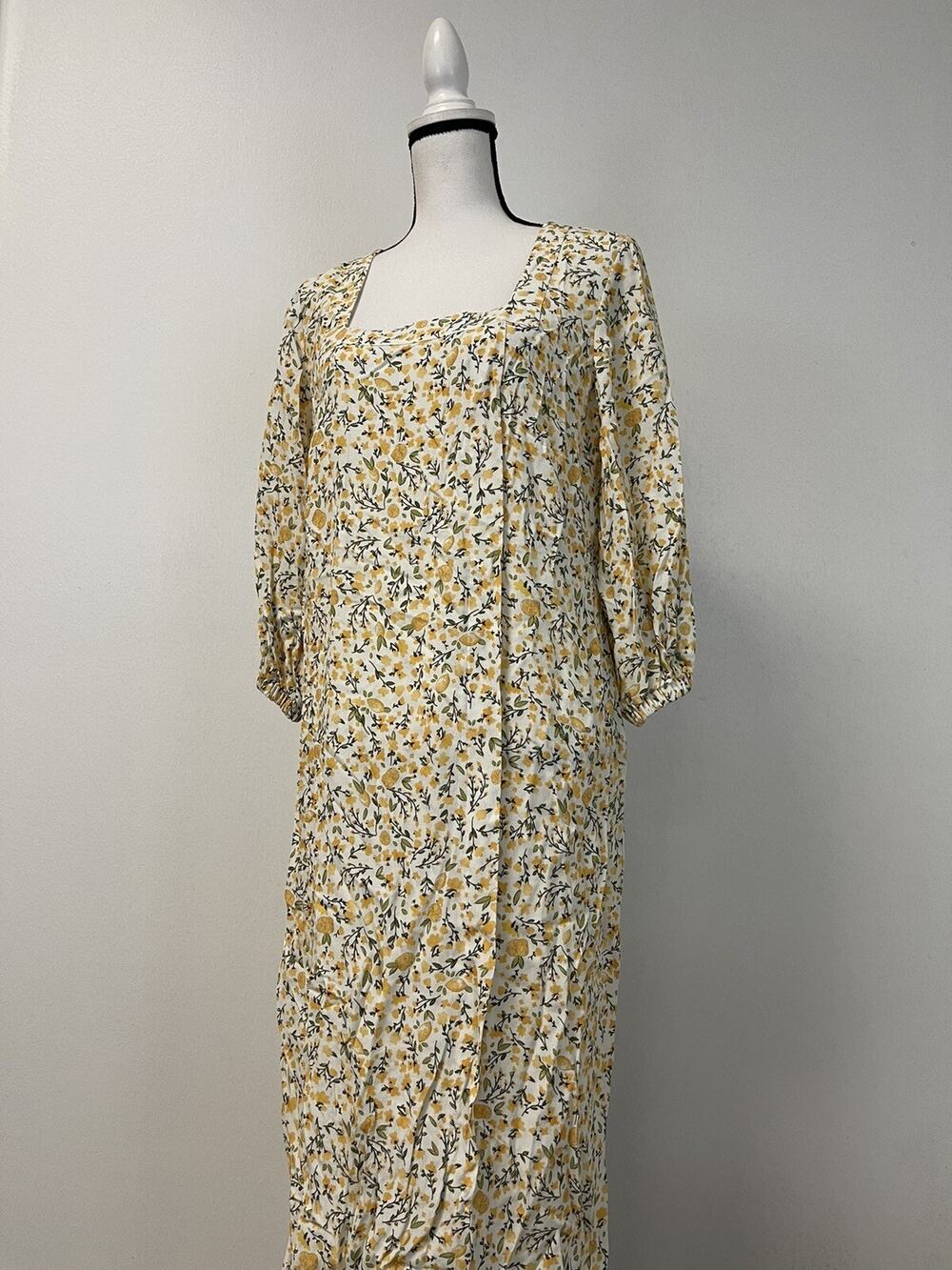 Spring Swing Dress Womens 10 Floral A Line Midi Beige Half Sleeve N136